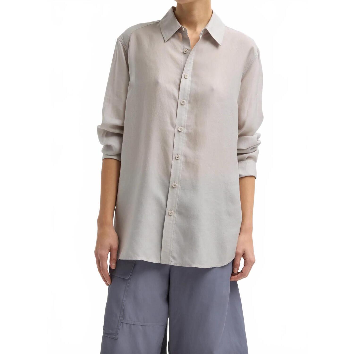 New Tibi Silk Voile Charlie Men's Slim Shirt In Stone